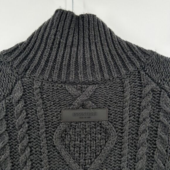 FEAR OF GOD ESSENTIALS Charcoal Gray Heavy Cable Knit Rollneck Sweater Medium - Picture 8 of 11